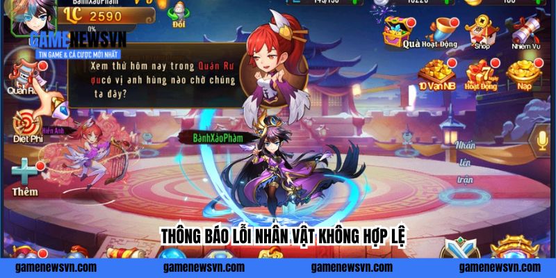 Thông báo lỗi nhân vật không hợp lệ