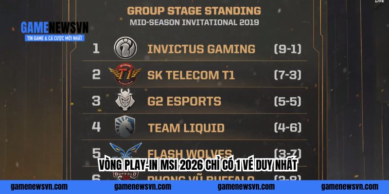 Vòng Play-In MSI 2026 chỉ có 1 vé duy nhất